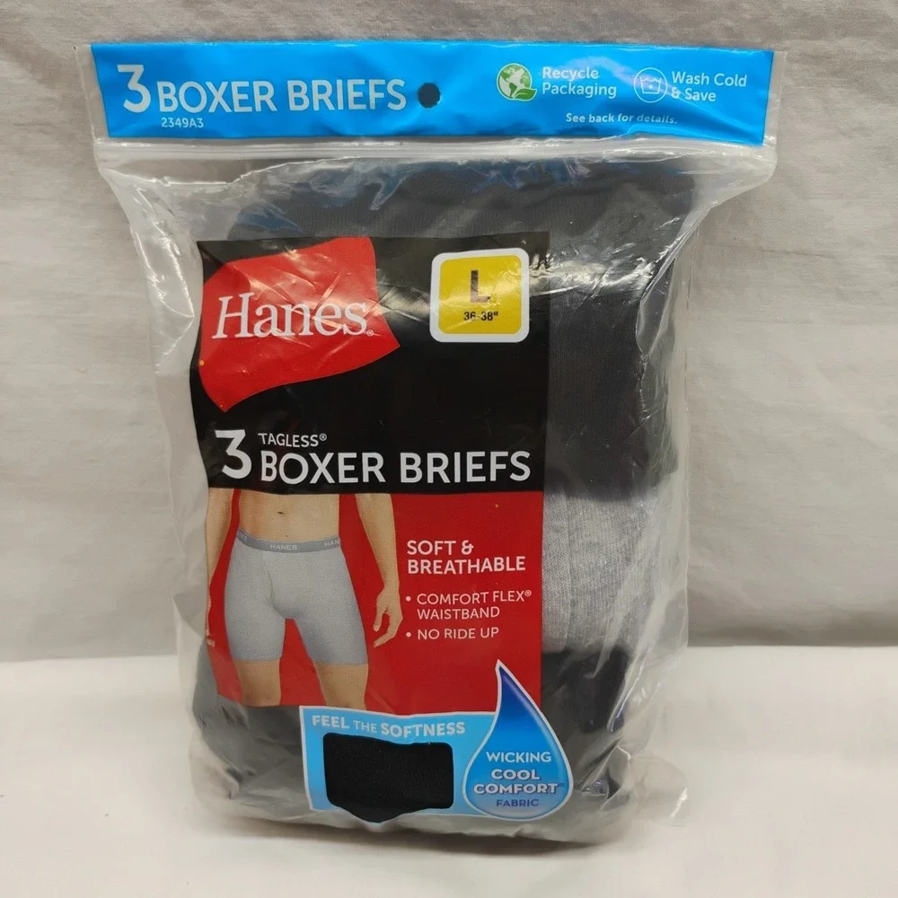 Hanes Tagless Cool Comfort Soft Mens 3-pk Lightweight Large 36-38 Boxer Briefs